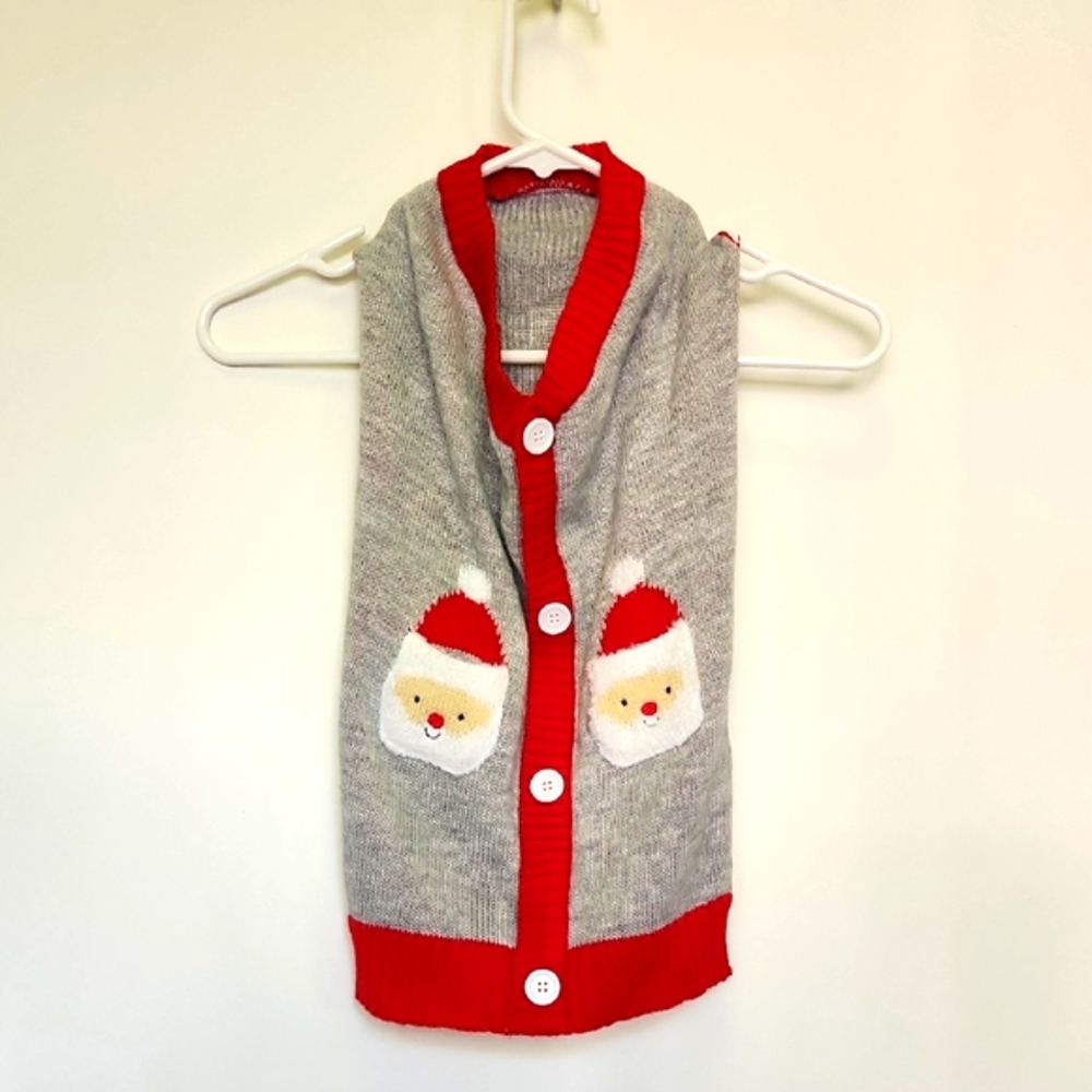 Festive Gray and Red Santa Doggie Cardigan